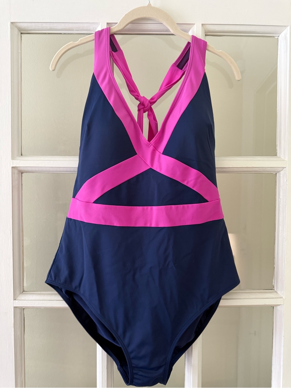 Boden Kefalonia Halterneck Swimsuit Navy Amazing Pink Colorblock US 14R